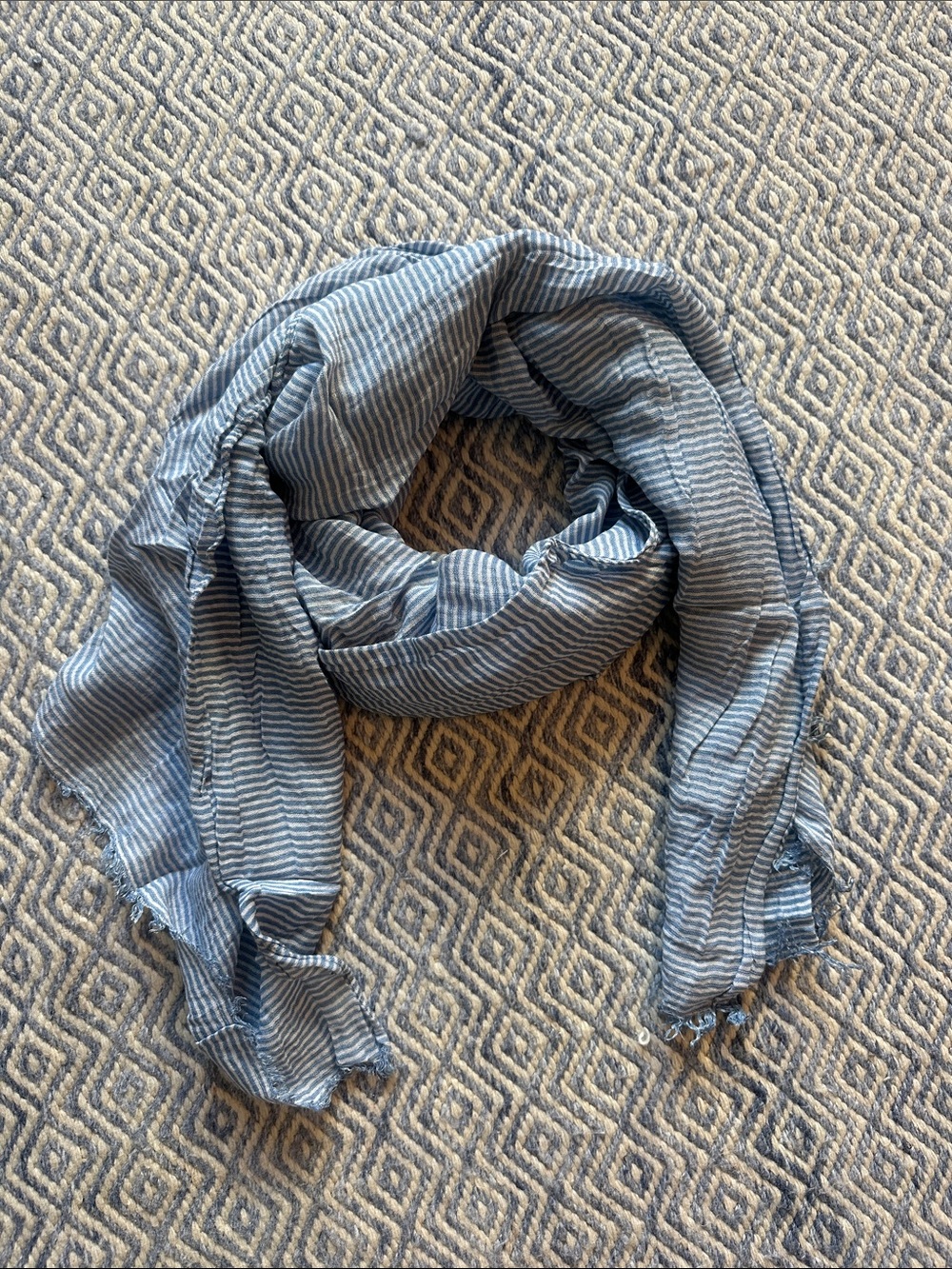 Lightweight Blue and White Striped Scarf